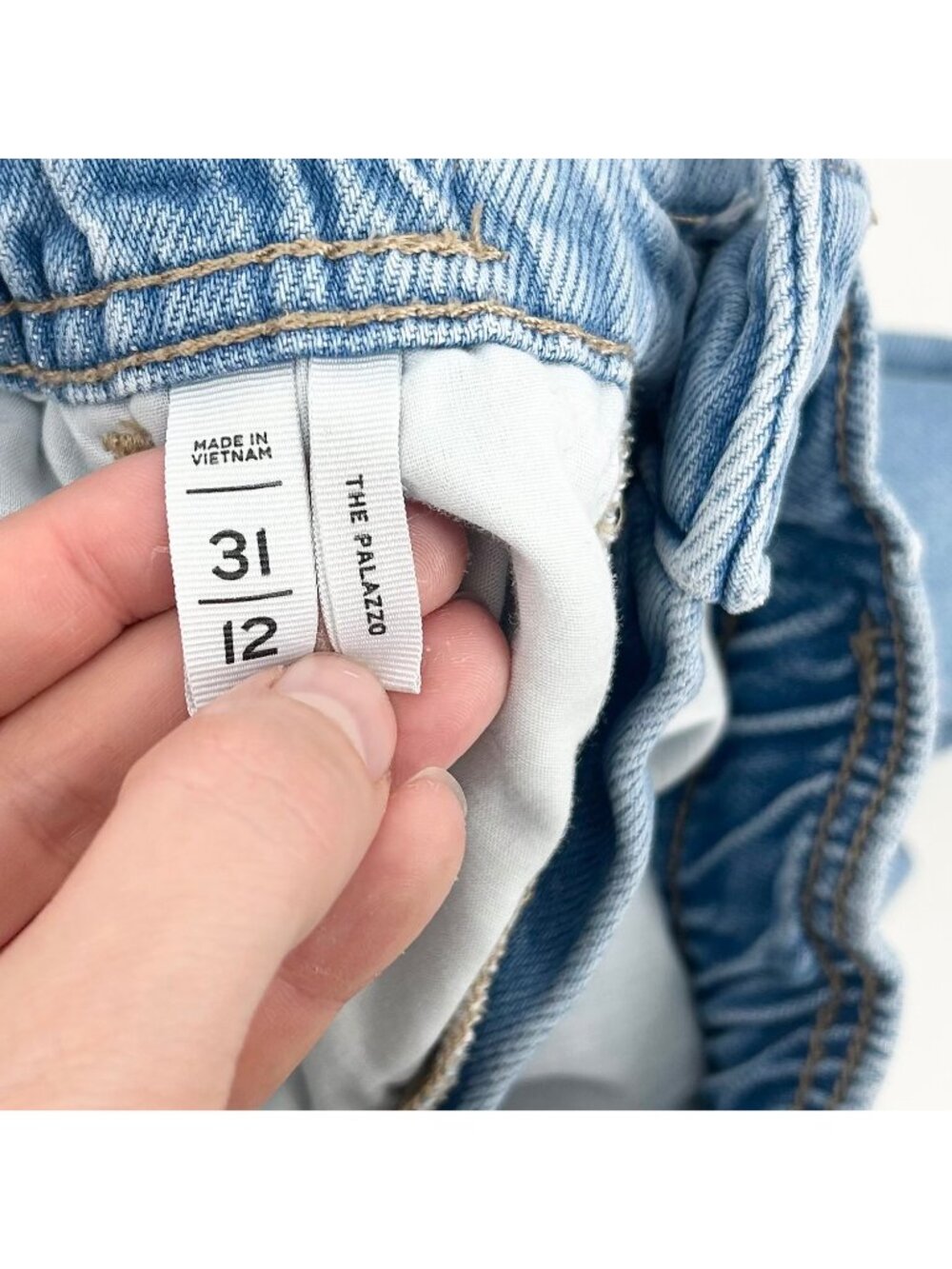 Loft Palazzo Light Wash Chambray Pants with Drawstring - Picture 7 of 8